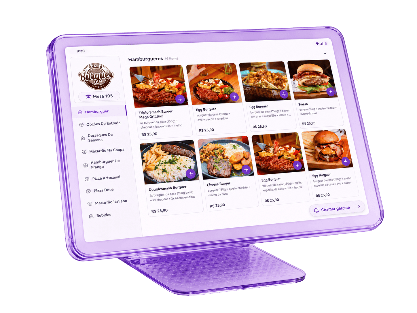Tablet de mesa Cooki com cardápio digital